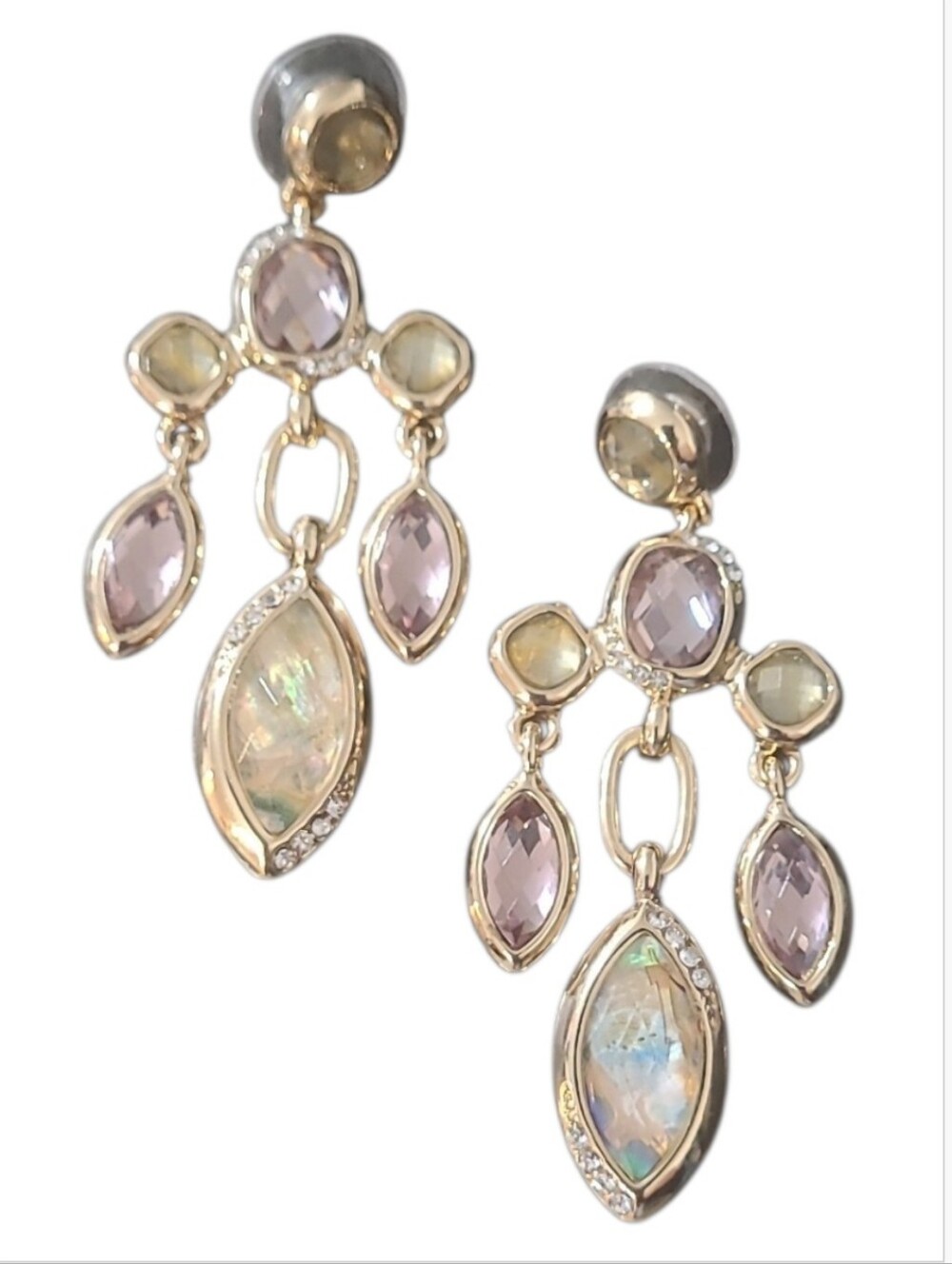 Anne Klein Gold Multicolor Chandelier Drop Earrings Iridescent Abalone New